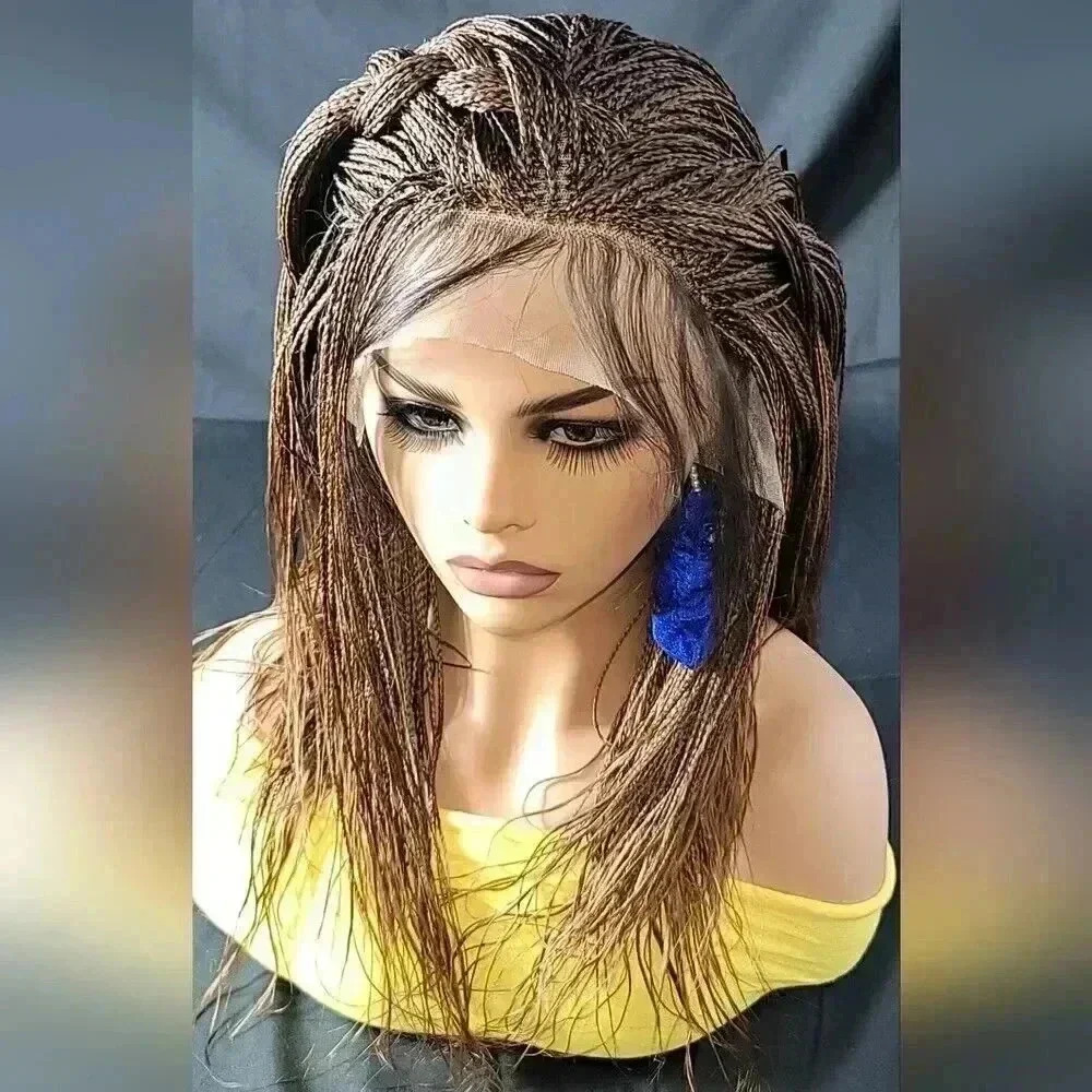 Handmade Auburn Ombre Braided Lace Wig Micro millions braids, medium. YASSINE - Picture 3 of 15